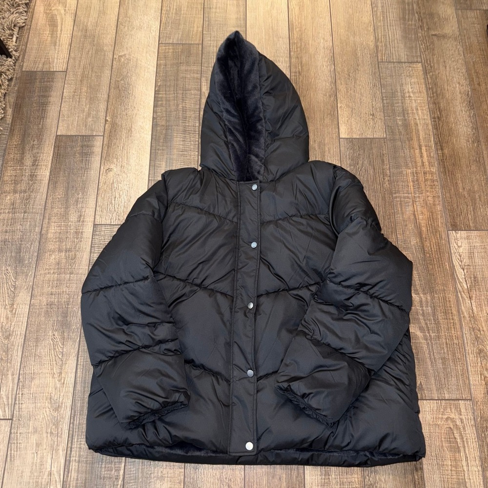 32 Degrees Heat Black Puffer Jacket Faux Fur Lined Hooded Quilted Coat XXL